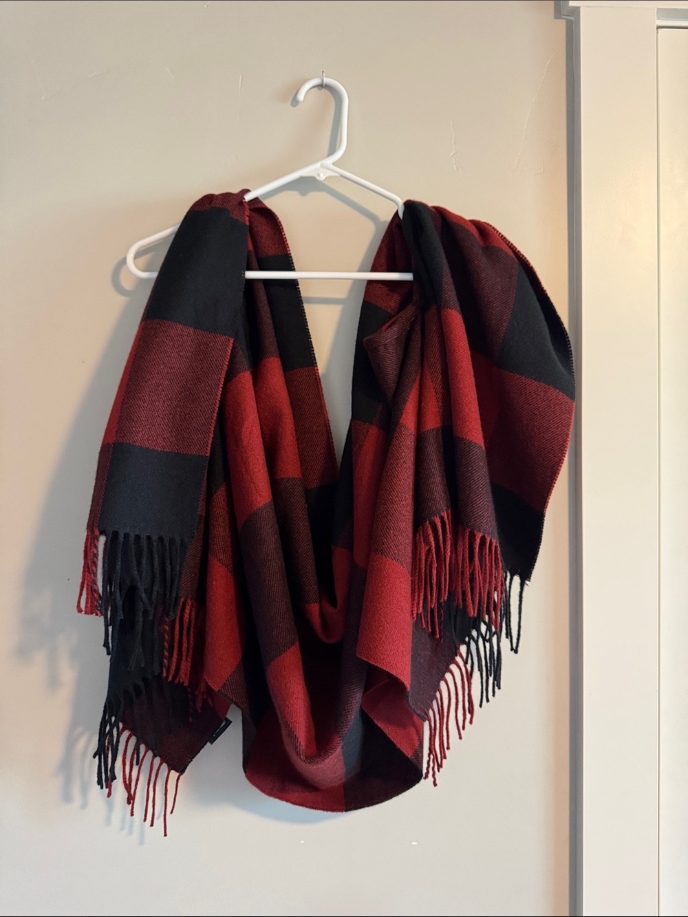 Red & Black Plaid Fringe Scarf Wrap